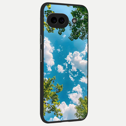  Greenery Sky back cover for Google Pixel 10A slim fit glass case with vibrant aesthetic design