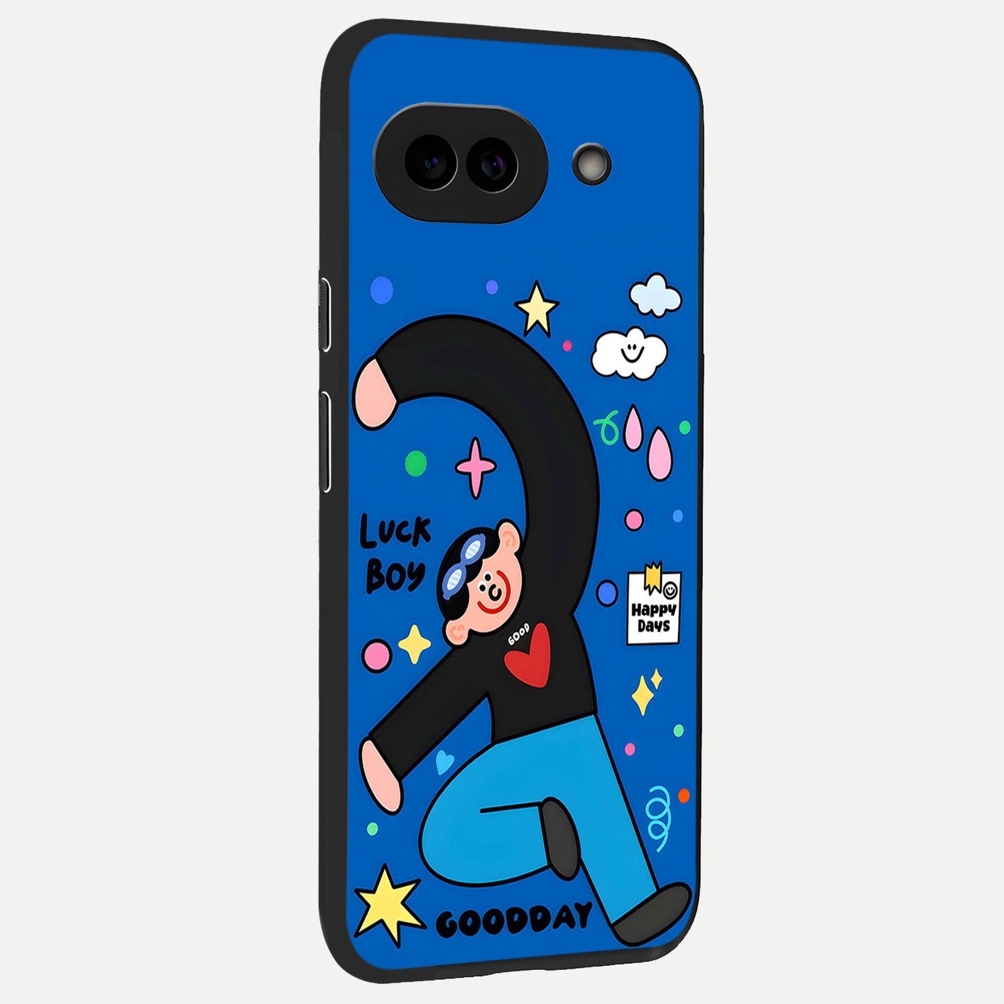  Happy Luck Vibe back cover for Google Pixel 10A slim fit glass case with vibrant aesthetic design