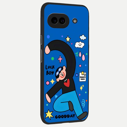  Happy Luck Vibe back cover for Google Pixel 10A slim fit glass case with vibrant aesthetic design