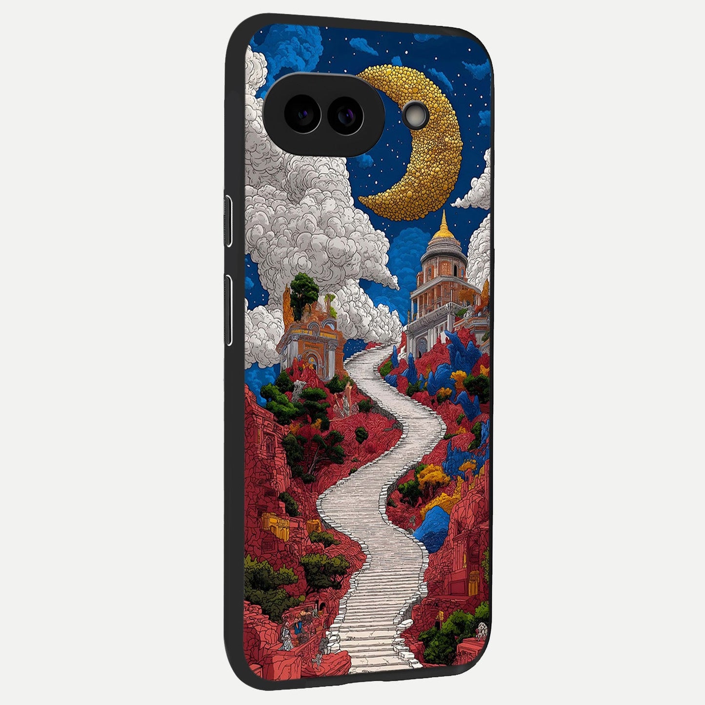  Heavenly Moon Path back cover for Google Pixel 10A slim fit glass case with vibrant aesthetic design