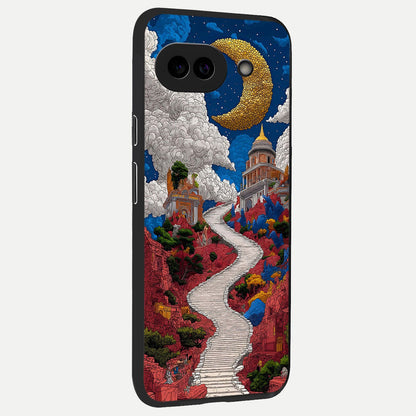  Heavenly Moon Path back cover for Google Pixel 10A slim fit glass case with vibrant aesthetic design