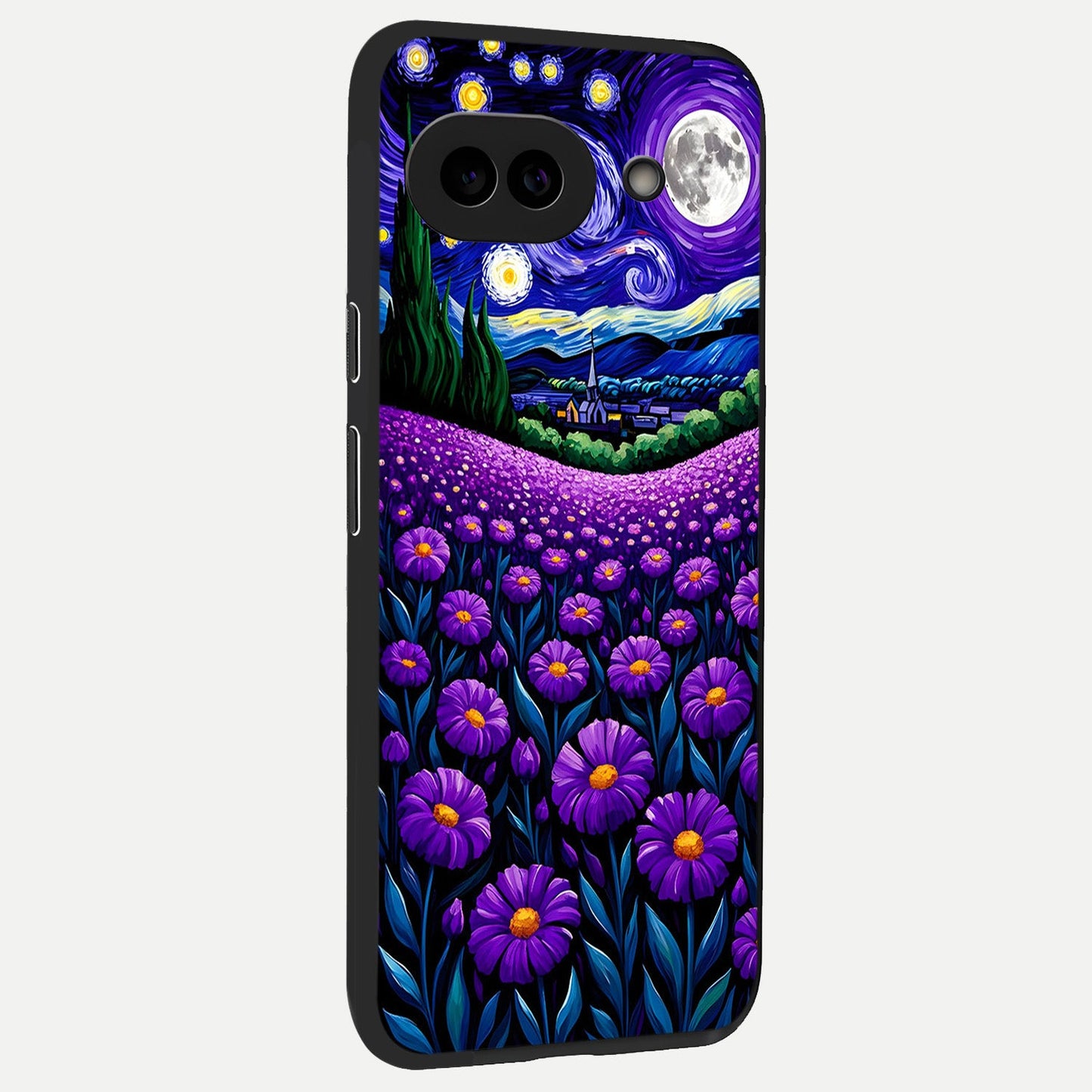  Lavender Moon Field back cover for Google Pixel 10A slim fit glass case with vibrant aesthetic design