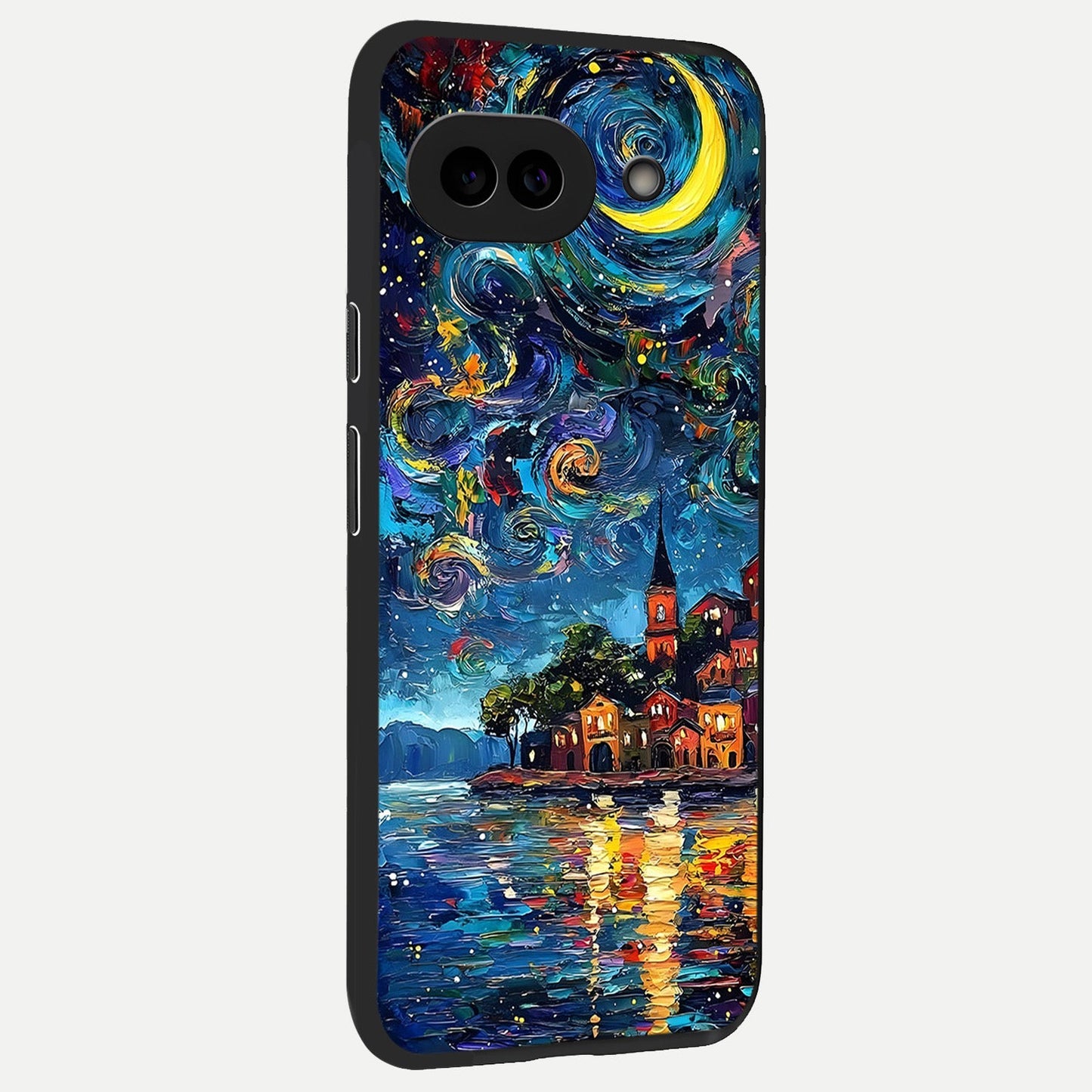  Moonlight Harbor Glow back cover for Google Pixel 10A slim fit glass case with vibrant aesthetic design
