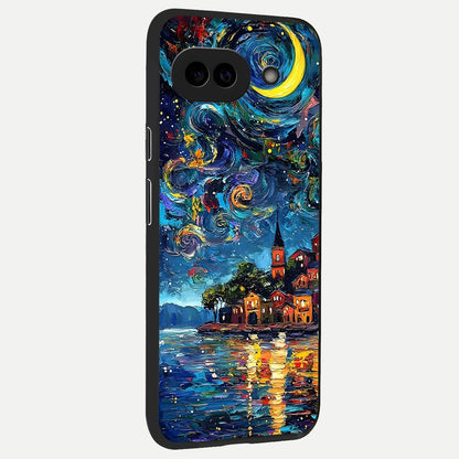  Moonlight Harbor Glow back cover for Google Pixel 10A slim fit glass case with vibrant aesthetic design