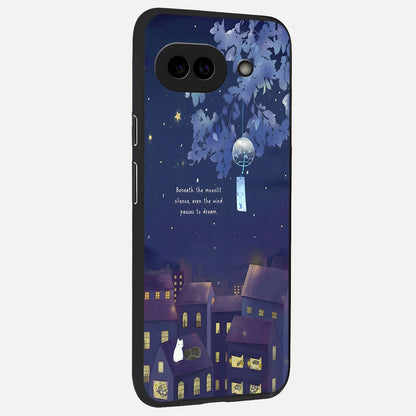  Moonlit Cat Silence back cover for Google Pixel 10A slim fit glass case with vibrant aesthetic design