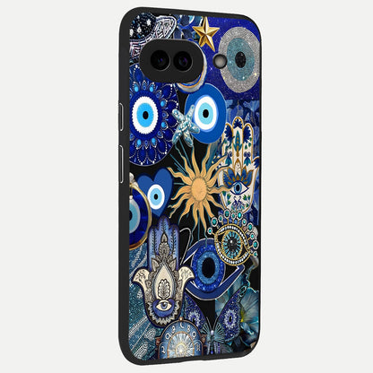  Mystic Blue Evil Eye back cover for Google Pixel 10A slim fit glass case with vibrant aesthetic design
