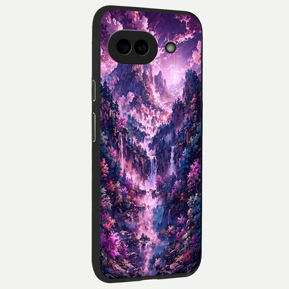  Mystic Cascade Peaks back cover for Google Pixel 10A slim fit glass case with vibrant aesthetic design