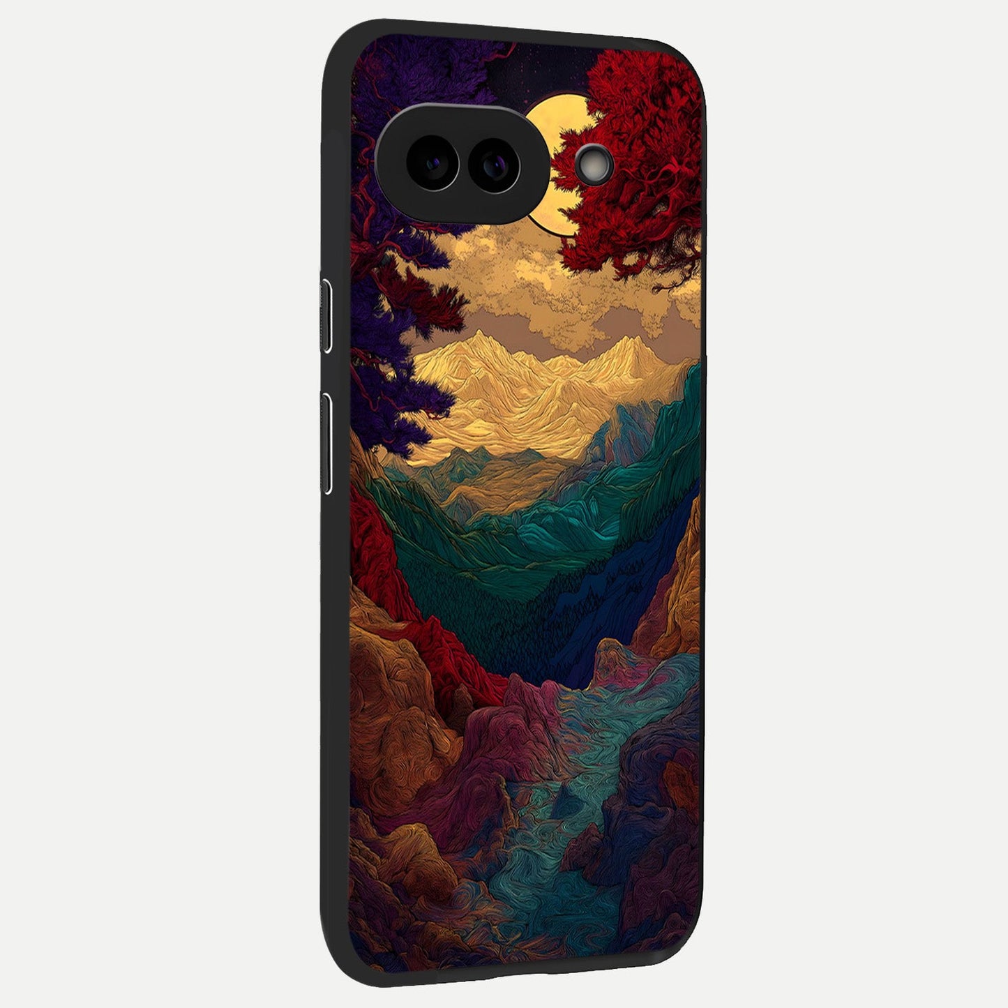  Mystic Valley Light back cover for Google Pixel 10A slim fit glass case with vibrant aesthetic design