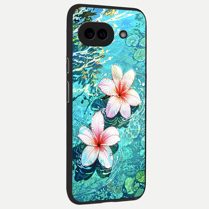  Pink Flowers in Water back cover for Google Pixel 10A slim fit glass case with vibrant aesthetic design