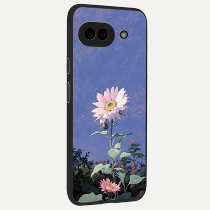  Pink Sunflower Glow back cover for Google Pixel 10A slim fit glass case with vibrant aesthetic design