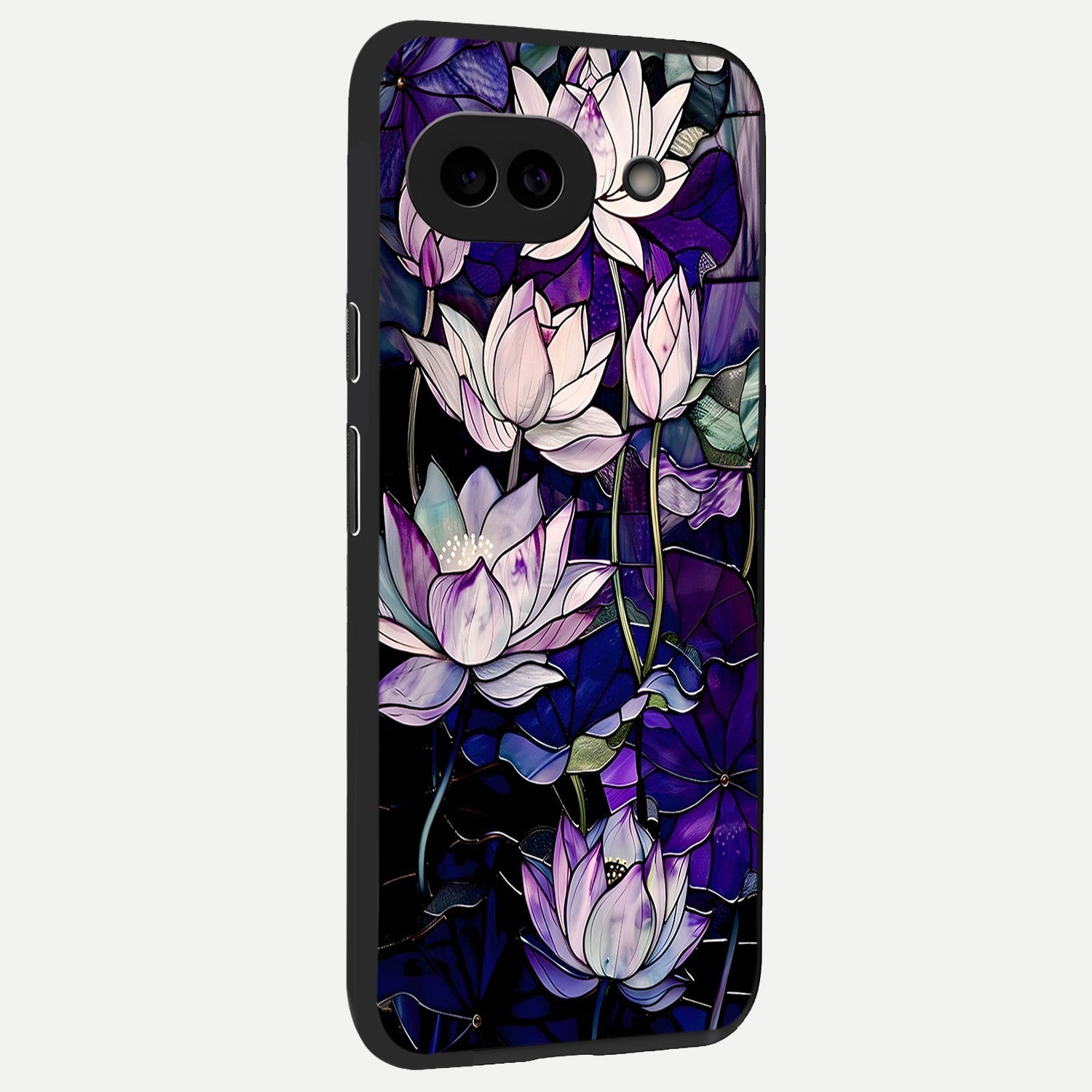  Purple Lotus Pattern back cover for Google Pixel 10A slim fit glass case with vibrant aesthetic design