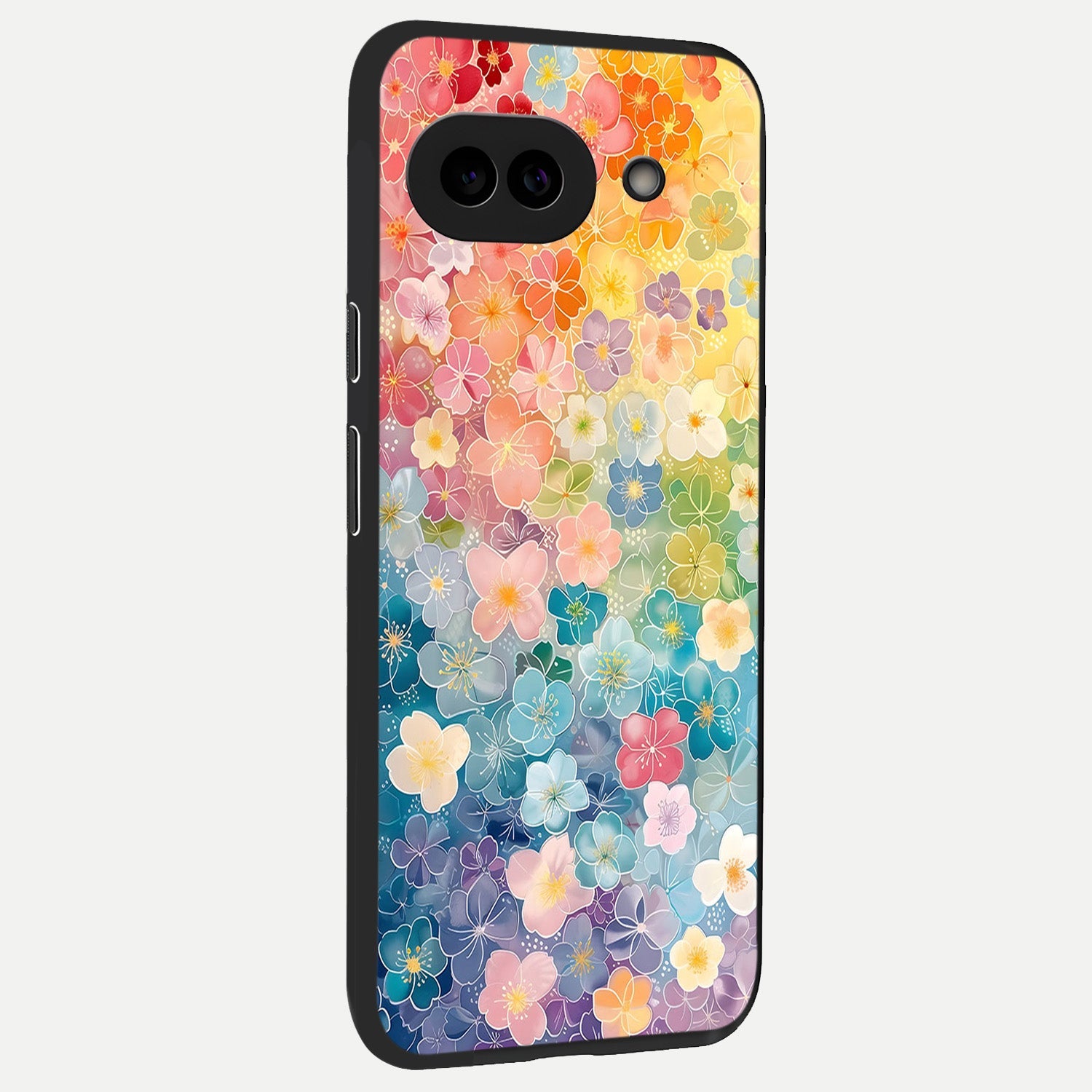  Rainbow Blossom Burst back cover for Google Pixel 10A slim fit glass case with vibrant aesthetic design