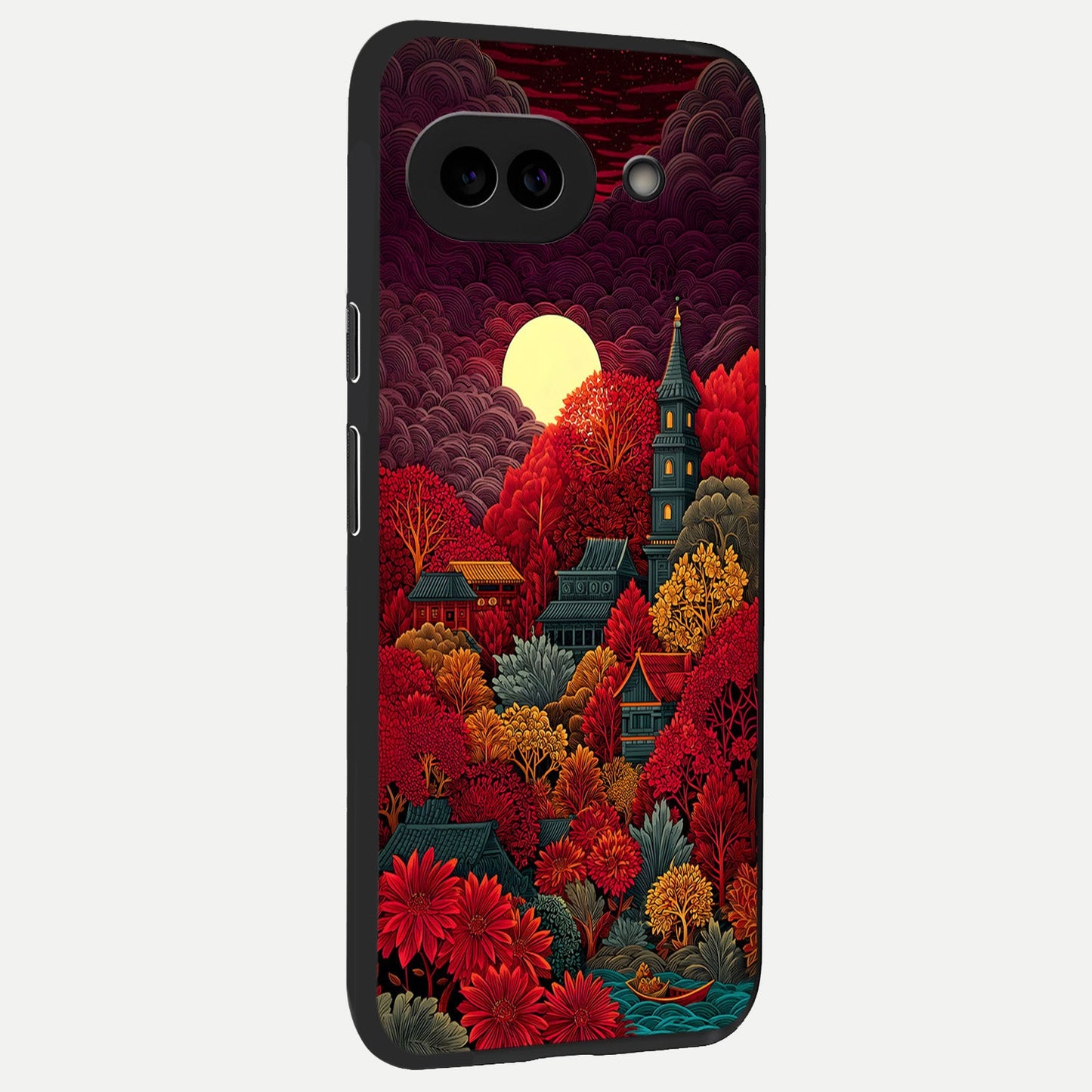  Scarlet Autumn Temple back cover for Google Pixel 10A slim fit glass case with vibrant aesthetic design