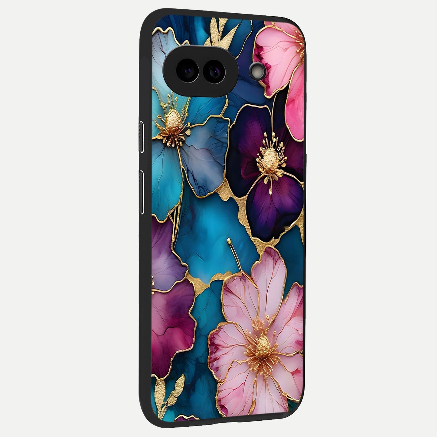  Sparkle Floral back cover for Google Pixel 10A slim fit glass case with vibrant aesthetic design
