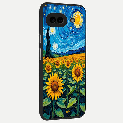  Starry Sunflower Dreams back cover for Google Pixel 10A slim fit glass case with vibrant aesthetic design