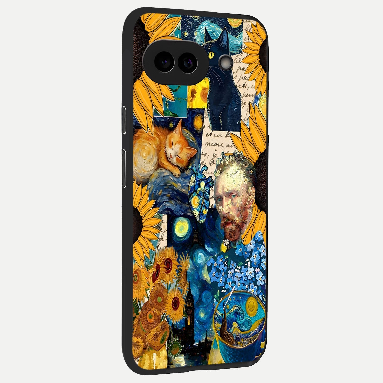  Sunflower Cat Art back cover for Google Pixel 10A slim fit glass case with vibrant aesthetic design
