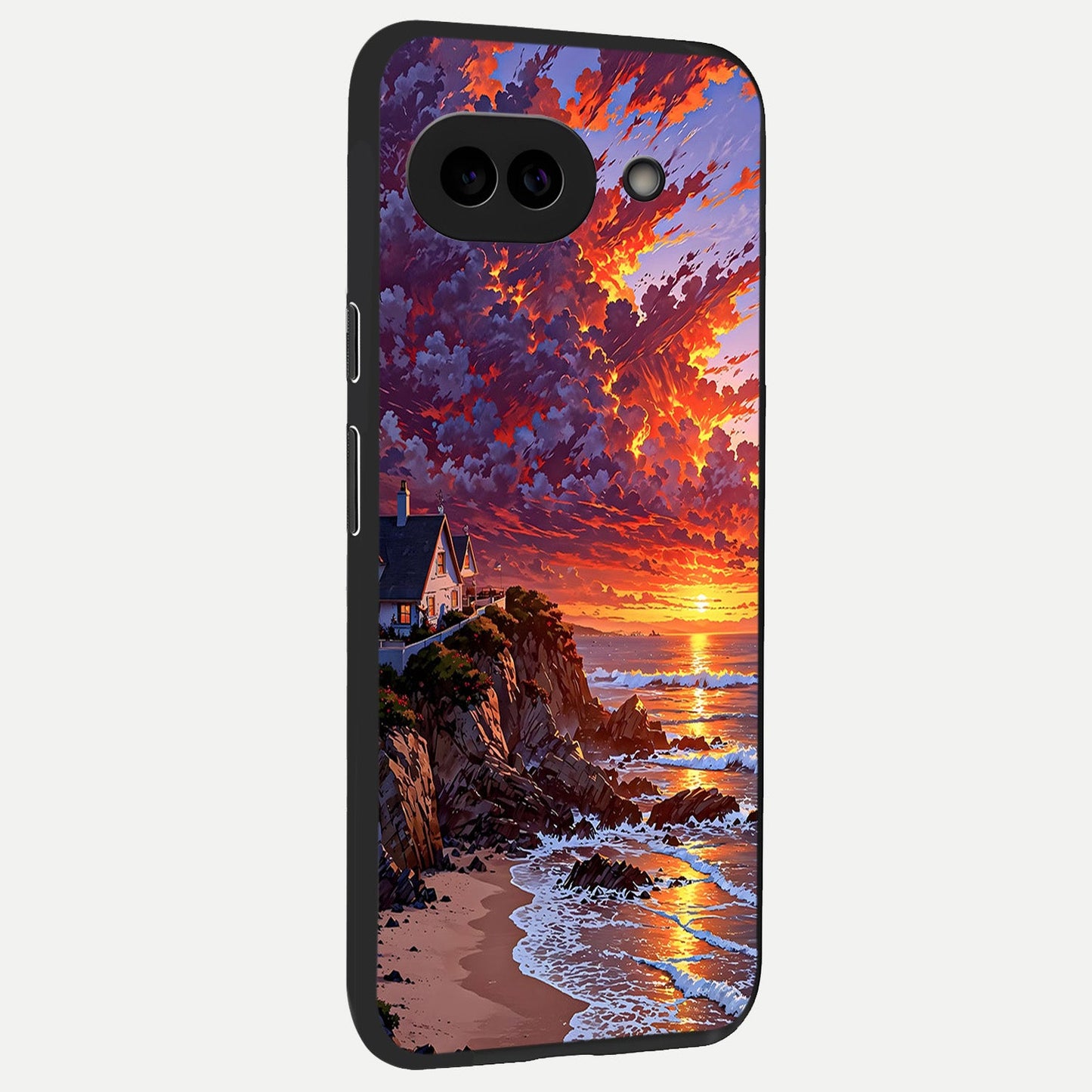 Sunset House By Sea back cover for Google Pixel 10A slim fit glass case with vibrant aesthetic design