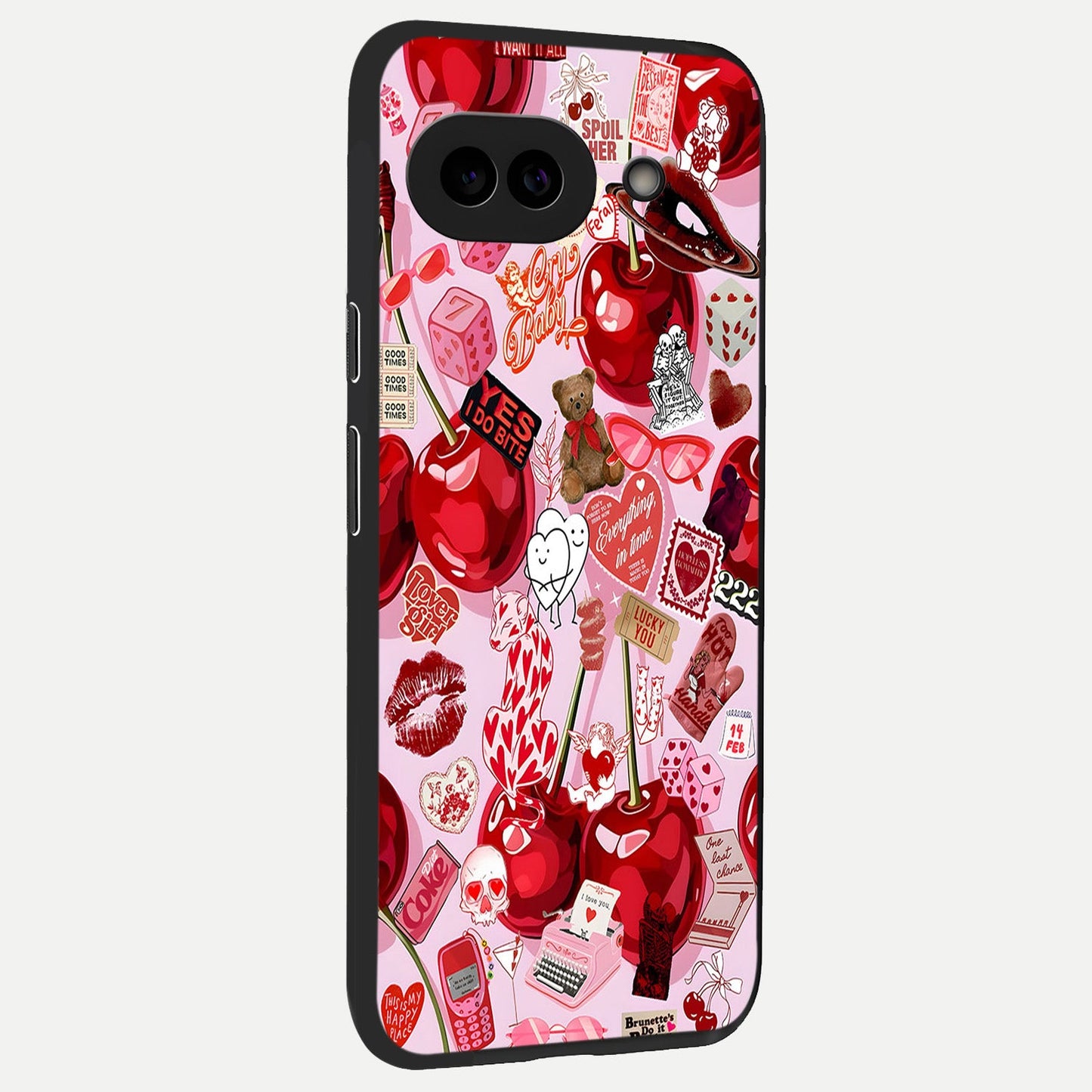  Sweet Cherry Chaos back cover for Google Pixel 10A slim fit glass case with vibrant aesthetic design