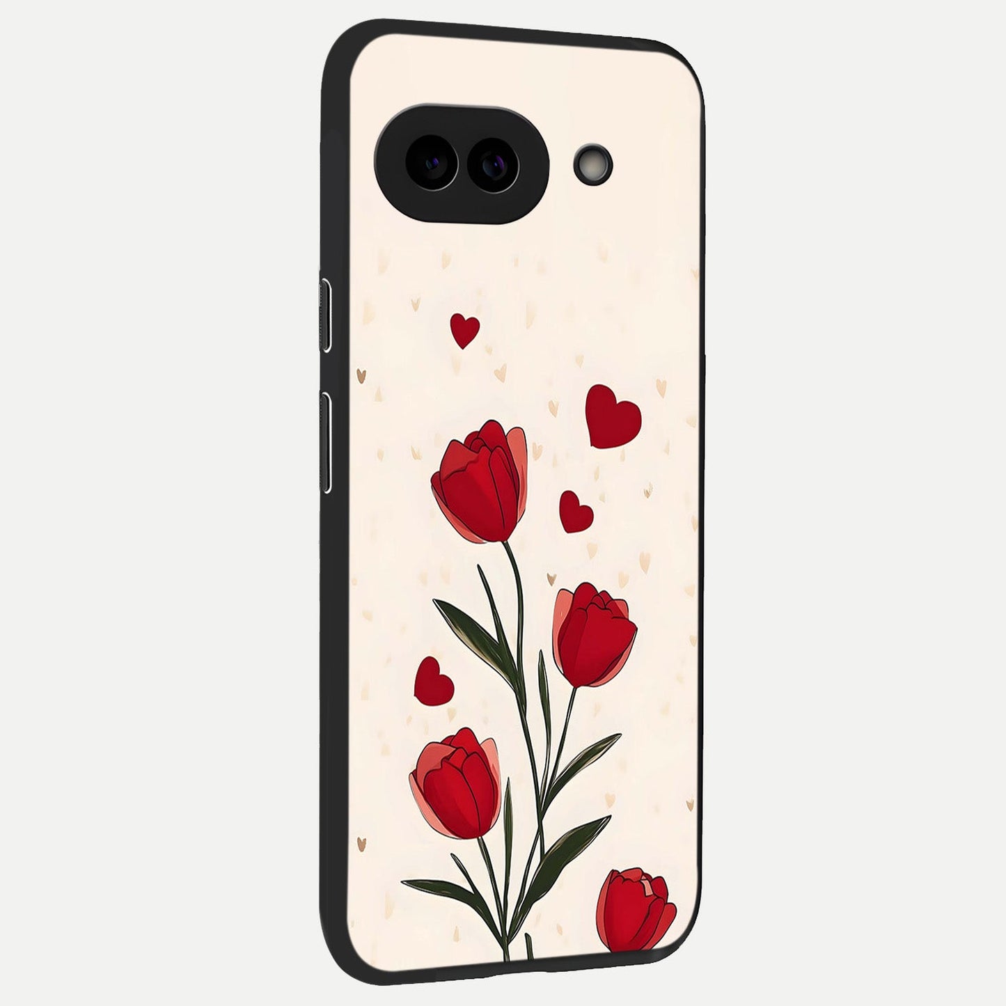  Tulip With Heart back cover for Google Pixel 10A slim fit glass case with vibrant aesthetic design