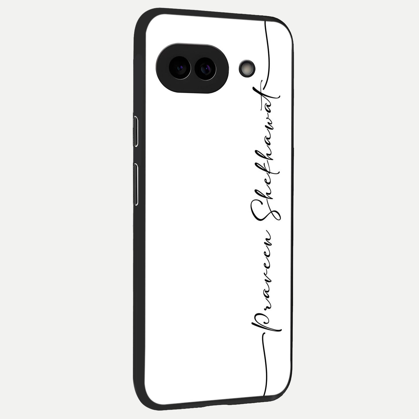 White Tune Custom Name back cover for Google Pixel 10A slim fit personalized glass case with aesthetic design