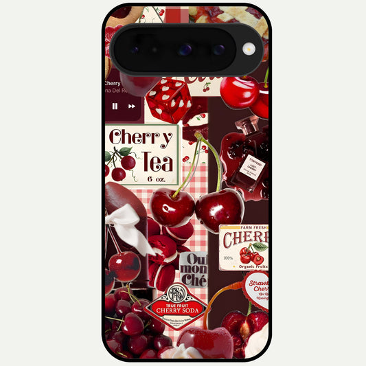  Aesthetic Cherry Tea Glass Case For Google Pixel 10 back cover – full design glossy printed glass finish