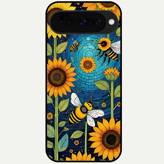 Bees And Sunflowers Glass Case For Google Pixel 10 back cover – full design glossy printed glass finish