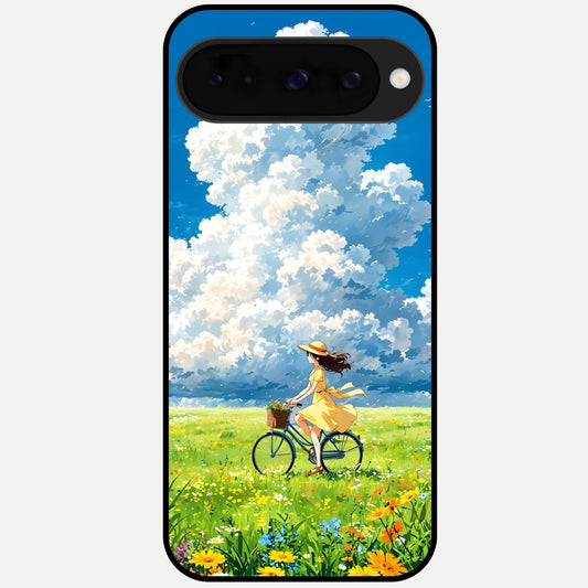  Breezy Meadow Ride Glass Case For Google Pixel 10 back cover – full design glossy printed glass finish