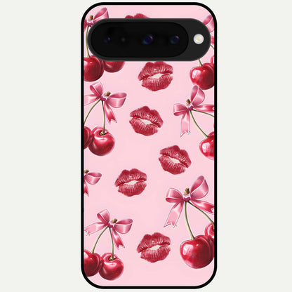  Cherry With Lips Glass Case For Google Pixel 10 back cover – full design glossy printed glass finish