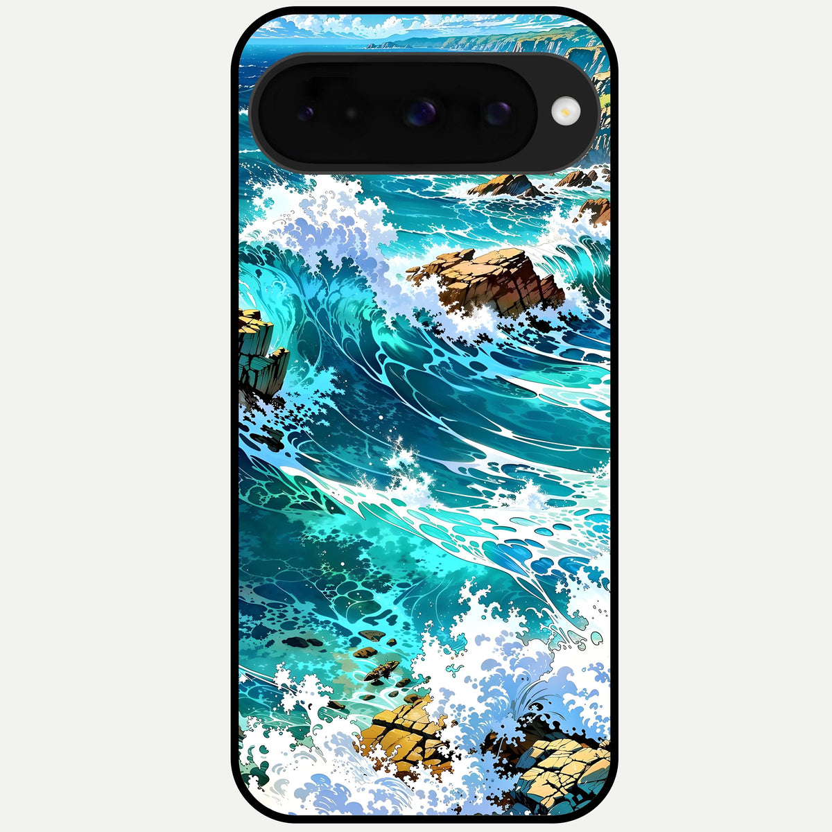  Coastal Blue Waves Glass Case For Google Pixel 10 back cover – full design glossy printed glass finish