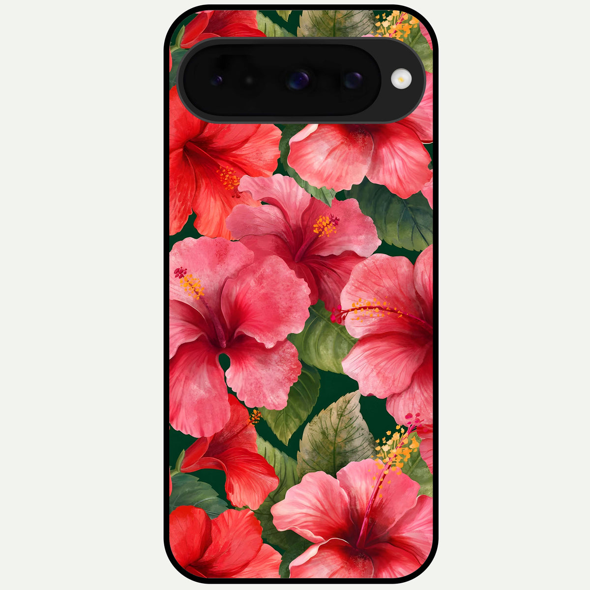  Hibiscus Pattern Glass Case For Google Pixel 10 back cover – full design glossy printed glass finish