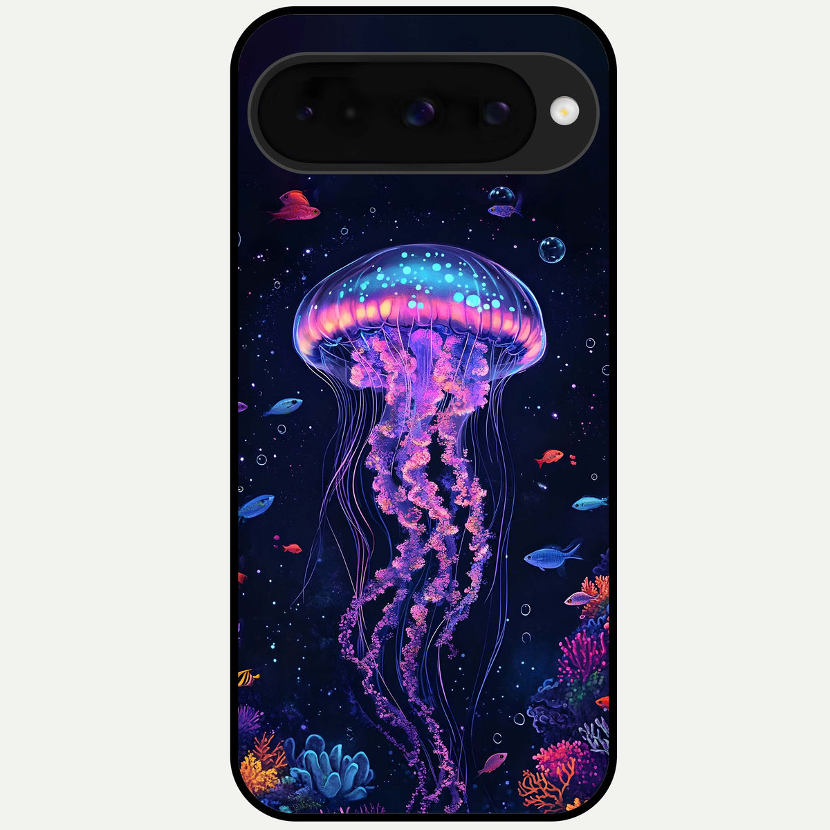  Neon Jellyfish Glass Case For Google Pixel 10 back cover – full design glossy printed glass finish