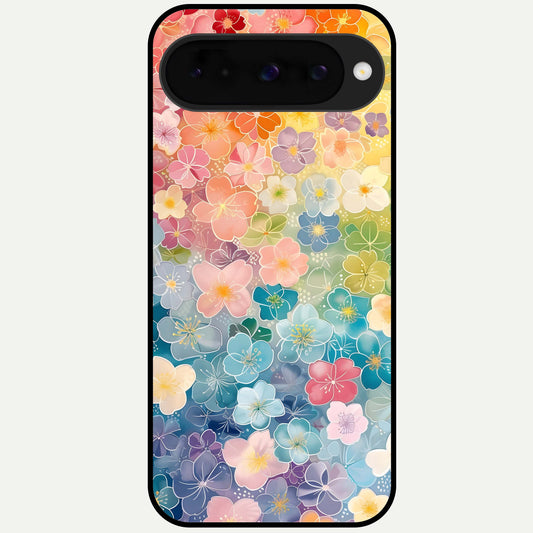  Rainbow Blossom Burst Glass Case For Google Pixel 10 back cover – full design glossy printed glass finish