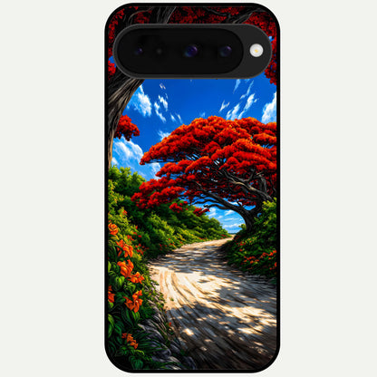  Red Trees Pathway Glass Case For Google Pixel 10 back cover – full design glossy printed glass finish