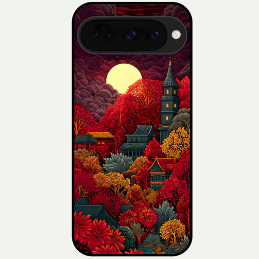  Scarlet Autumn Temple Glass Case For Google Pixel 10 back cover – full design glossy printed glass finish
