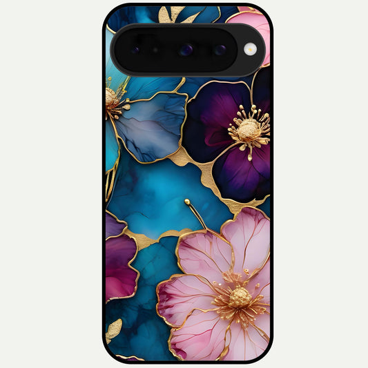  Sparkle Floral Glass Case For Google Pixel 10 back cover – full design glossy printed glass finish