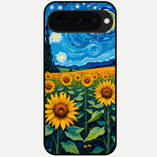  Starry Sunflower Dreams Glass Case For Google Pixel 10 back cover – full design glossy printed glass finish