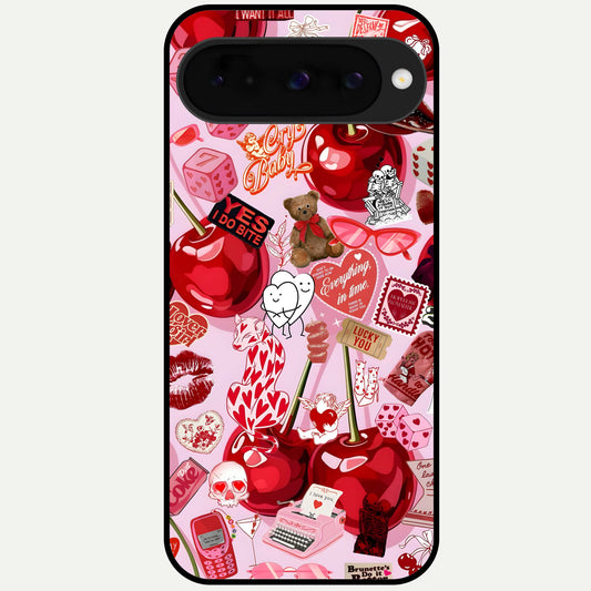  Sweet Cherry Chaos Glass Case For Google Pixel 10 back cover – full design glossy printed glass finish