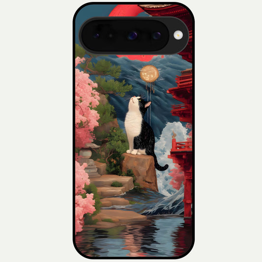  Temple Cat Scenery Glass Case For Google Pixel 10 back cover – full design glossy printed glass finish