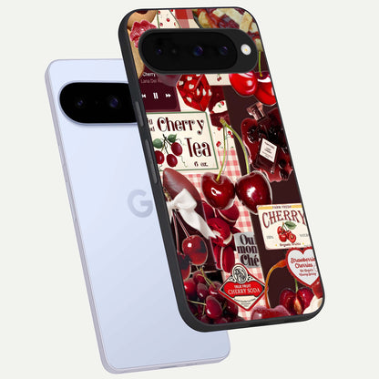  Aesthetic Cherry Tea phone case For Google Pixel 10 showing premium glass back cover with detailed artwork