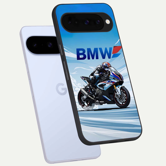  BMW Power Drift phone case For Google Pixel 10 showing premium glass back cover with detailed artwork