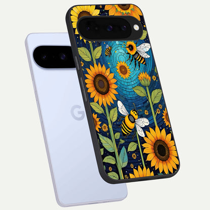  Bees And Sunflowers phone case For Google Pixel 10 showing premium glass back cover with detailed artwork