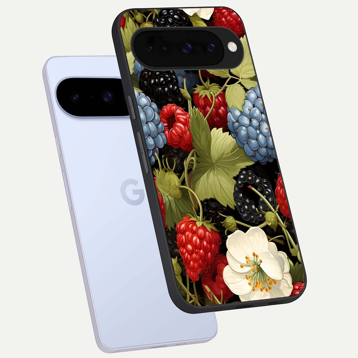  Berry Bloom Charm phone case For Google Pixel 10 showing premium glass back cover with detailed artwork