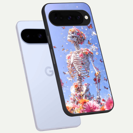  Bloom Beyond Bones phone case For Google Pixel 10 showing premium glass back cover with detailed artwork