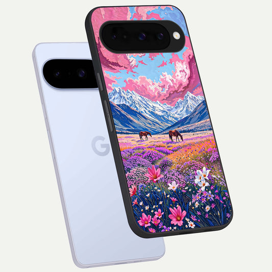  Blossom Valley Dream phone case For Google Pixel 10 showing premium glass back cover with detailed artwork