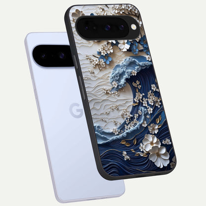  Blossom Wave Art phone case For Google Pixel 10 showing premium glass back cover with detailed artwork