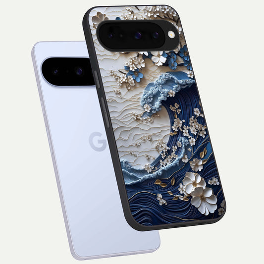  Blossom Wave Art phone case For Google Pixel 10 showing premium glass back cover with detailed artwork