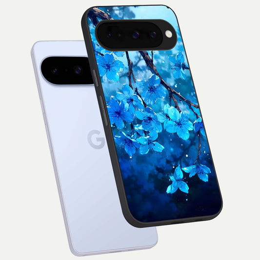  Blue Blossoms Branch phone case For Google Pixel 10 showing premium glass back cover with detailed artwork