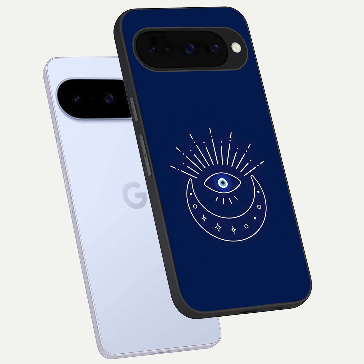  Blue Evil Eye phone case For Google Pixel 10 showing premium glass back cover with detailed artwork