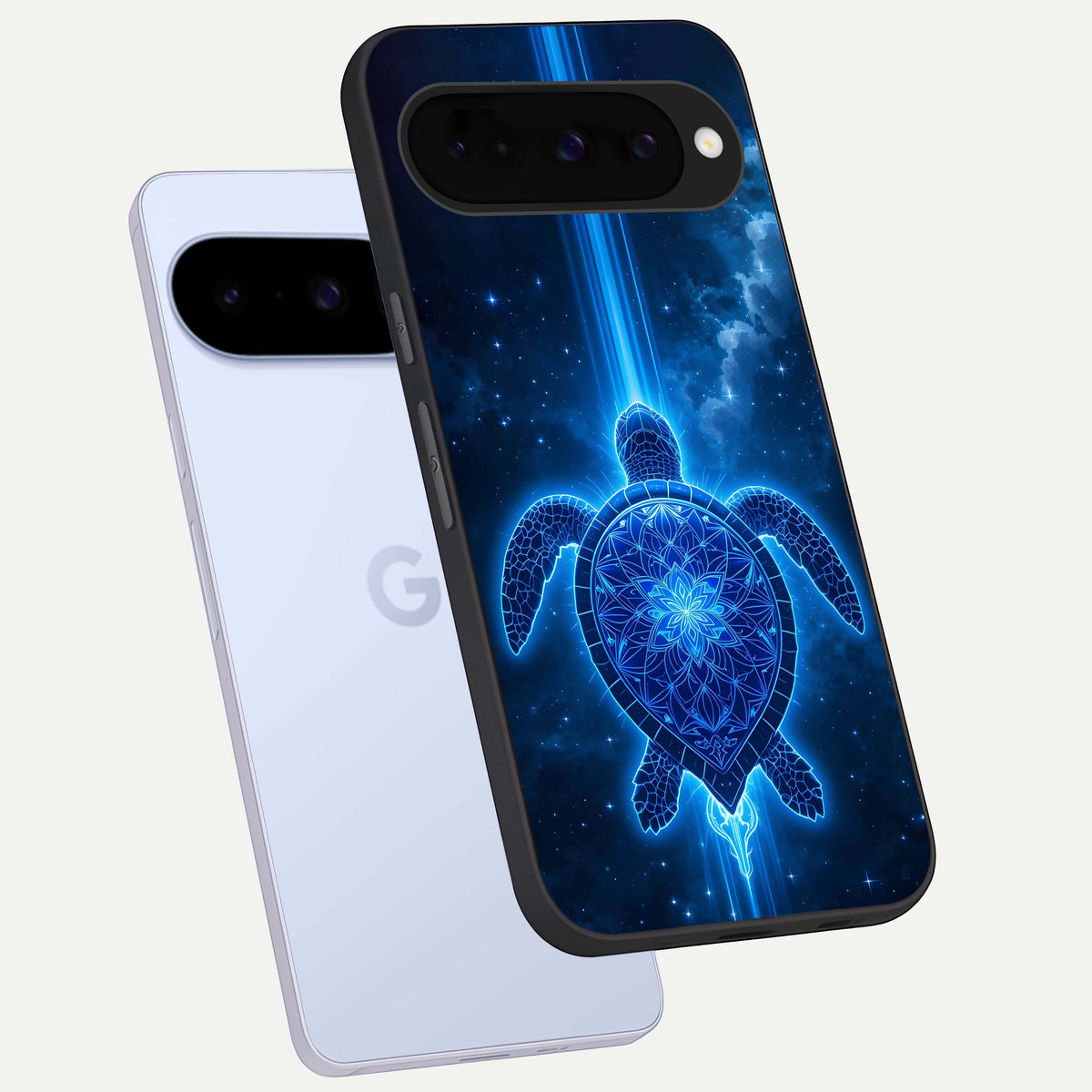  Blue Galaxy Turtle phone case For Google Pixel 10 showing premium glass back cover with detailed artwork