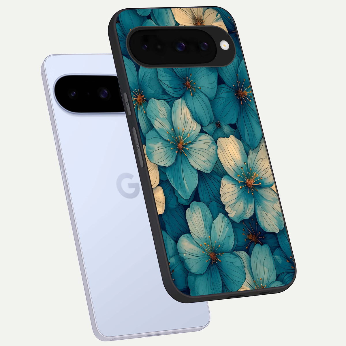  Blue Shade Floral phone case For Google Pixel 10 showing premium glass back cover with detailed artwork